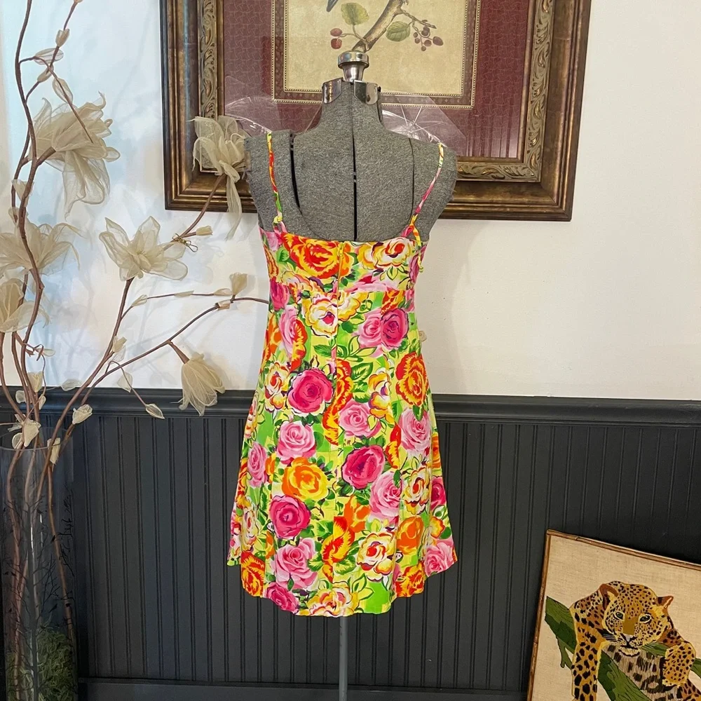 Jams World Vibrant Floral Sundress Slip Mini Dress Made in Hawaii - Sz XS 🧡🎀 - Picture 6 of 13